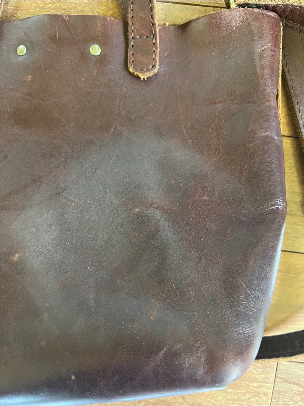 Portland leather mini crossbody tote in cognac - Picture 9 of 9